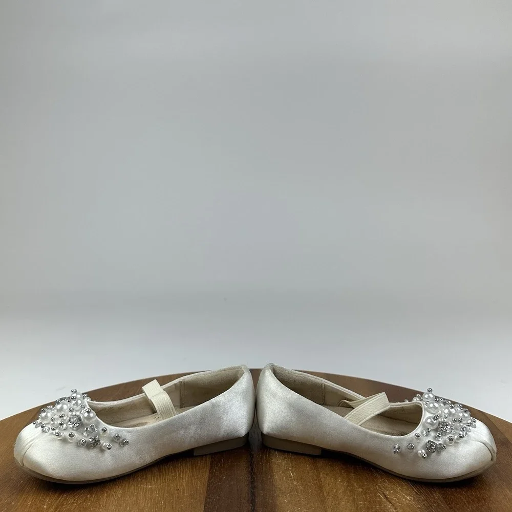 Little Kids Girls Dream Pairs Ivory Satin Beaded Mary Jane Ballet Flats Size 7 C